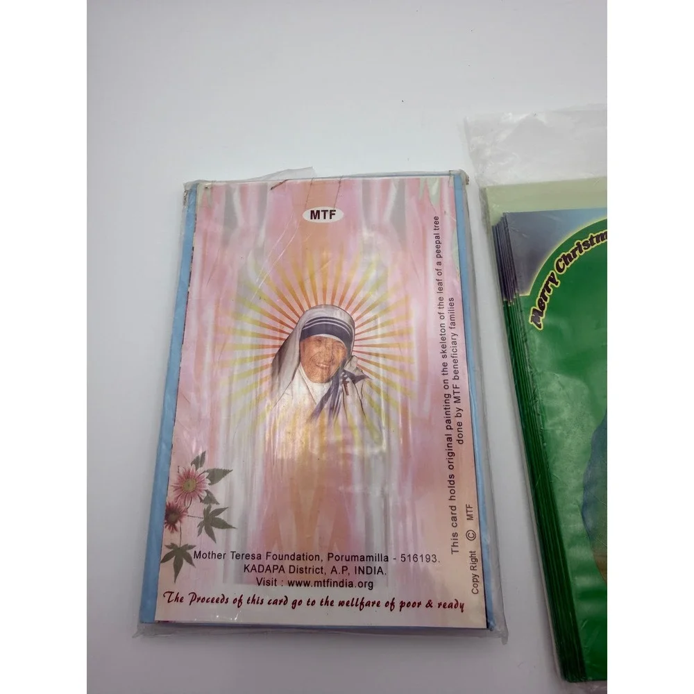 Mother‎ Teresa Foundation Peepal Leaf Christmas Cards Set of 2 10 packs India